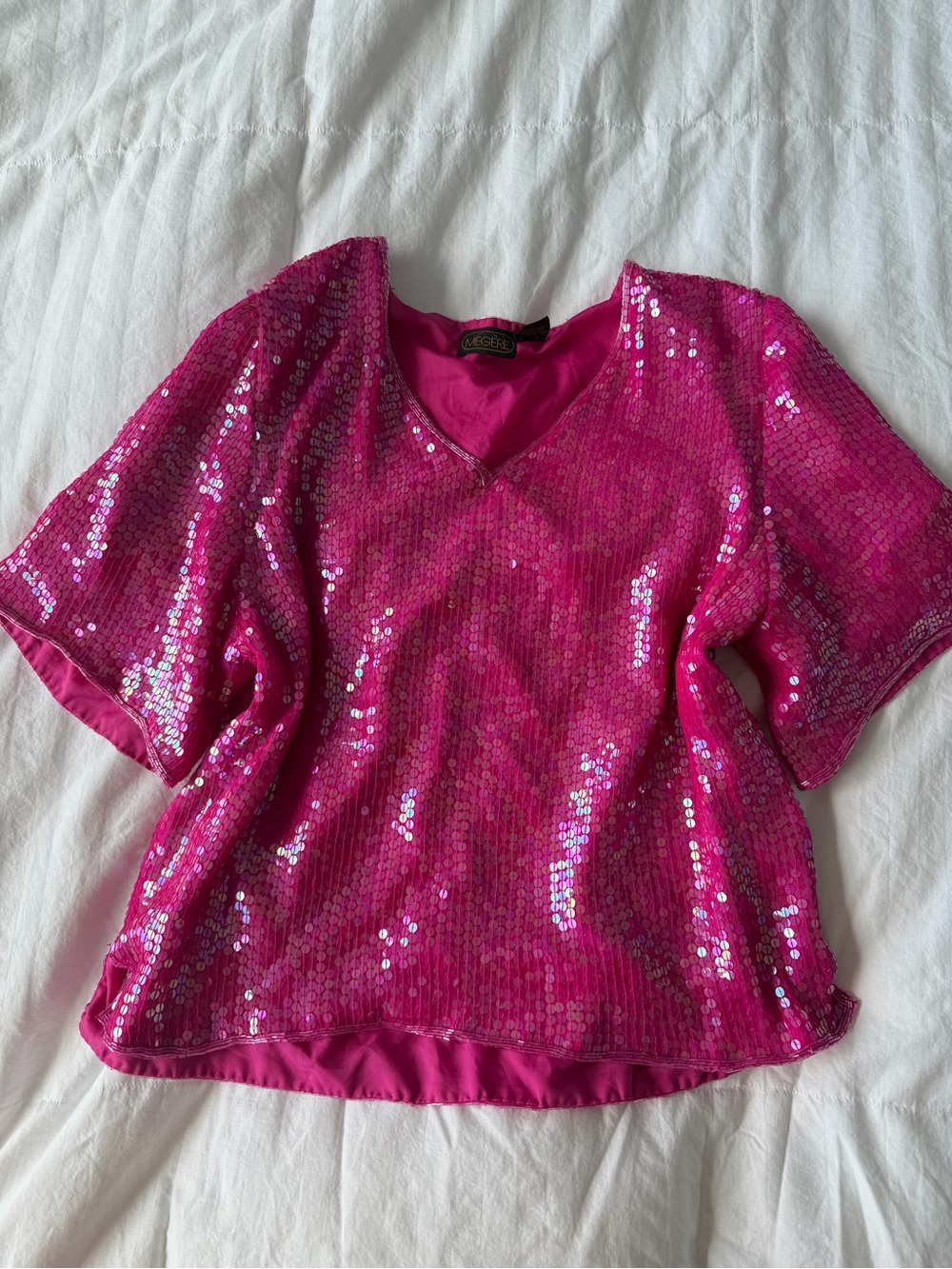 Hot Pink Sequin V-Neck Top